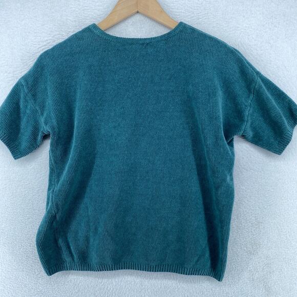 EILEEN FISHER Sweater XS Organic Cotton Chenille Short Sleeve Boxy Green - Picture 2 of 12